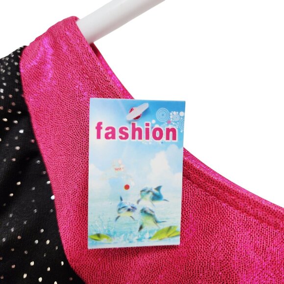 Girls Shiny Gymnastics Tank Leotard With Pink Black & Blue Panels Size 14-15 - Picture 5 of 6